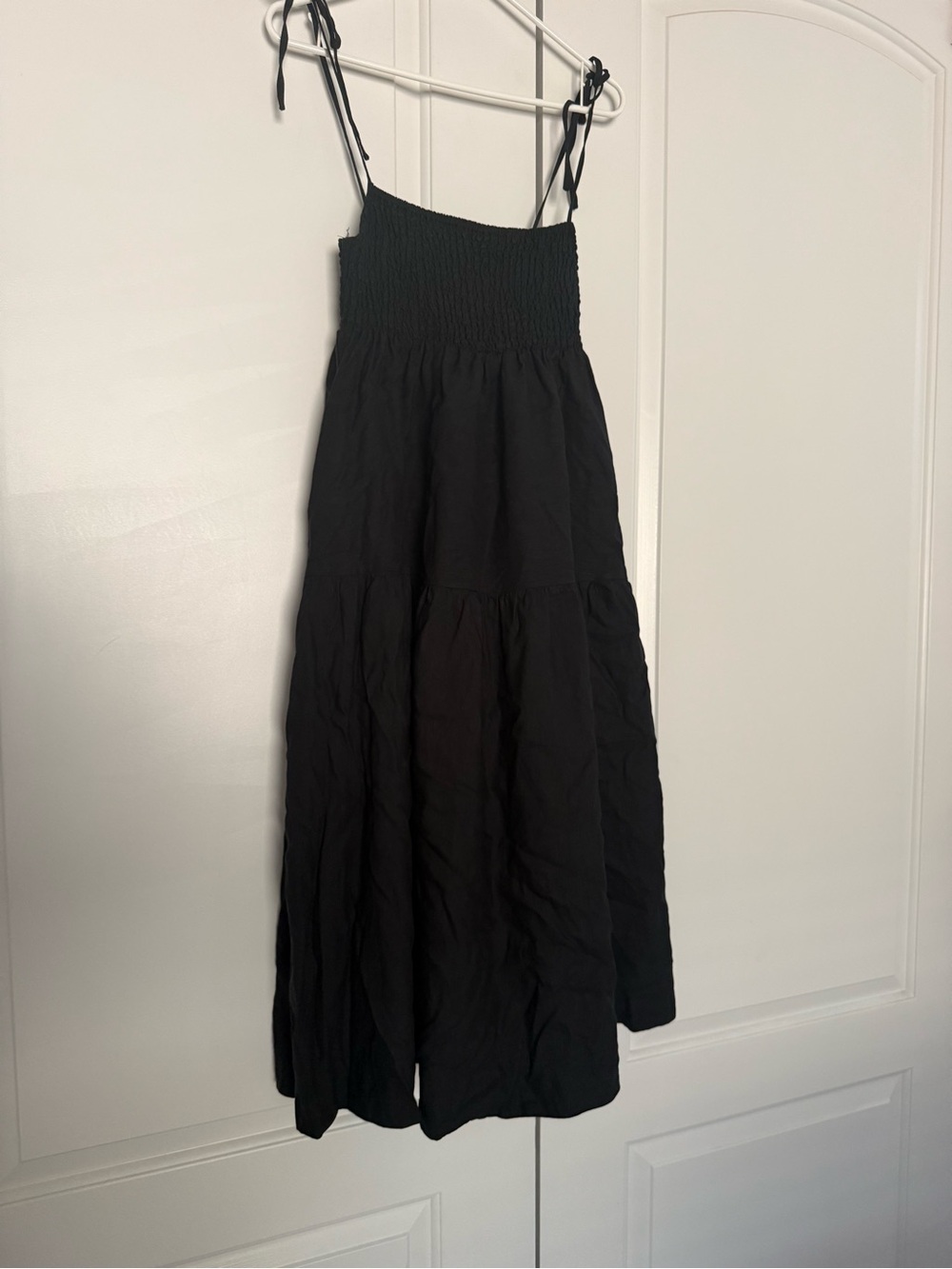 Astr Black Smocked Midi Dress with Tie Straps